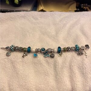 Pandora bracelet with turquoise and silver charms